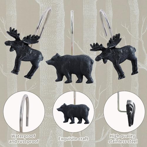 12-Piece Deer Bear Western Farmhouse Rustic Shower Curtain Hooks
