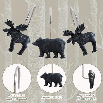 12-Piece Deer Bear Western Farmhouse Rustic Shower Curtain Hooks