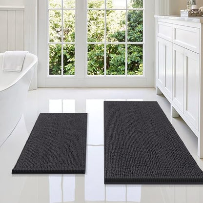 Smiry Chenille Bathroom Rugs Sets 2 Piece (36x24+24x16, Charcoal Grey)