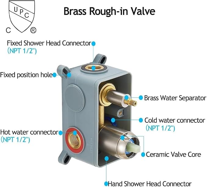16 Inch Ceiling Mount Brushed Nickel Shower System Bathroom Luxury Rain Mixer Shower Combo Set Ceiling Rainfall Shower Head System (Contain Shower Faucet Rough-in Valve Body and Trim Kit)