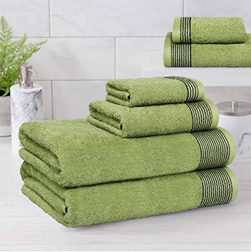 Belizzi Home 100% Cotton Ultra Soft 6 Pack Towel Set, Contains 2 Bath Towels 28x55 inchs, 2 Hand Towels 16x24 inchs & 2 Washcloths 12x12 inchs, Compact Lightweight & Highly Absorbant - Kiwi Green