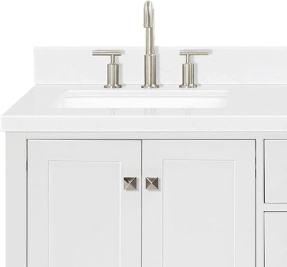 ARIEL Cambridge 60-inch Bathroom Vanity with Sink,Solid Wood, 1.5-inch Carrara White Quartz Countertop, Double Rectangular Porcelain Sink, 4 Soft Closing Doors, 6 Dovetail Drawers, White