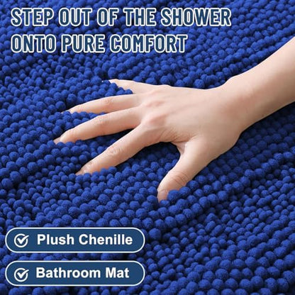 Grandaily Chenille Striped Bathroom Rugs 30x20, Extra Thick and Absorbent Bath Mats, Non-Slip Soft Plush Shaggy Shower Carpet, Machine Wash Dry, Bath Rug for Bathroom, (Medium, Cobalt Blue)