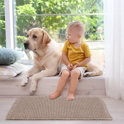 ZALL Tan Waffle Bath Mat,Super Absorbent Non Slip Bathroom Rug,Brown 17x24inch,Machine Washable Ultra Soft Floor Mats