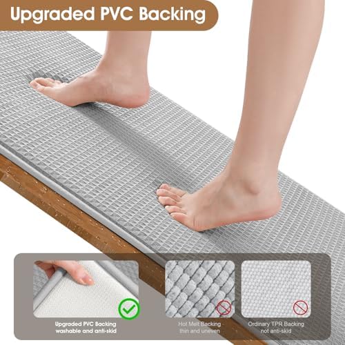 Memory Foam Bath Mat, Ultra Soft Absorbent Waffle Bathroom Rugs, Super Non-Slip PVC Backing Bath Rug Quick Dry, Machine Washable Rug for Tub, Shower, Home Decor Accessory, 32" x 20", Light Gray
