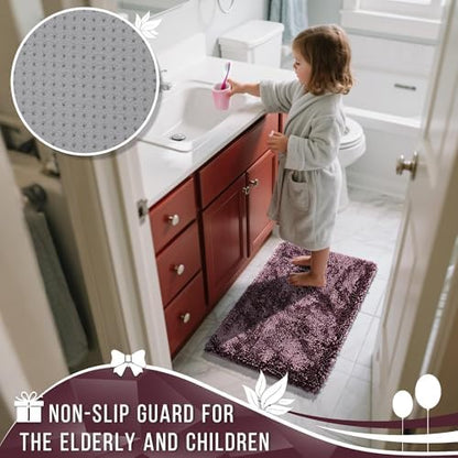 Yimobra Chenille Bathroom Rugs Non Slip, Extra Thick Soft Absorbent Bath Rug 31.5x20 Inch, Machine Washable Quick Dry Bath Mat for Bathroom Floor, Tub and Shower, Home Decor Accessories, Purple Grey