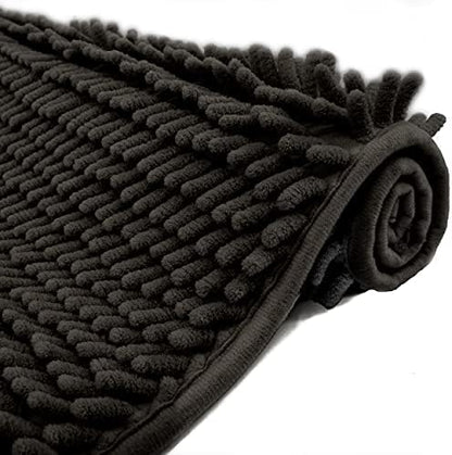 Chenille Bath Mat Non-Slip Microfiber Floor Mat Baby Bath Mat for Kids Ultra Soft Washable Bathroom Dry Fast Water Absorbent Shower Mat Area Rugs (15.3" x 23.2", Black)