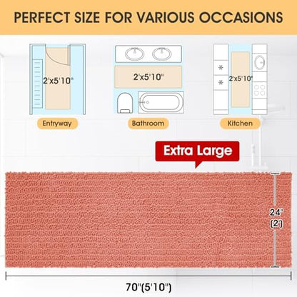 ACCUMTEK Extra Long Upgrade Luxury Coral Bathroom Rug Mat 70"x24", Ultra Soft Thick Absorbent Bath Mats, Non Slip Chenille Toilet Mat for Bathroom, Bedroom, Kitchen, Shower, Tub