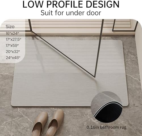 Mecko Bath Mat 20"x32",Ultra Thin Bathroom Rug fit Under Door Light Grey