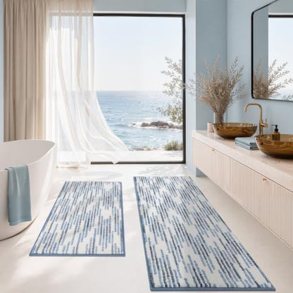BSICPRO Bathroom Rugs Sets 2 Piece, Modern Bath Mat 20"x47"+20"x32", Blue