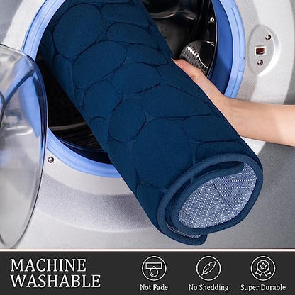 YIHOUSE Bathroom Rugs Mat Set, Memory Foam Bath Mat 3 Piece Navy Blue