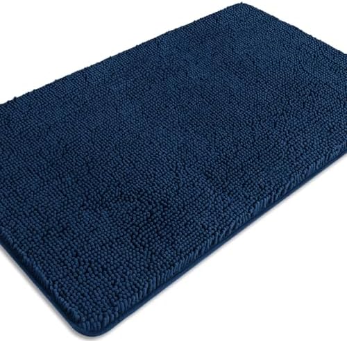 Navy Blue Bathroom Rugs – Absorbent and Washable Bath Mat, Non-Slip, Thick Soft Chenille Bath Rugs for Bathroom Floor, Shower, Sink - 26" x 44"