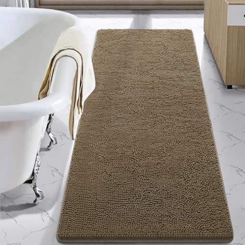 LOCHAS Luxury Bathroom Rug Shaggy Bath Mat 24 x 60 Inch, Tan