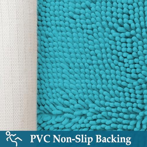 Teal Blue Bathroom Rugs Set 2 Piece Bath Rugs Washable Bath Mats for Bathrooms, Thick Soft Chenille Bathtub Mat, Ultra Absorbent Bath Carpet, Shaggy Floor Mat