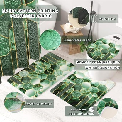 XLHOMO Bathroom Set - 26PC Bathroom Set with Shower Curtain and Rugs, Bathroom Accessory Set, Dark Green Bathroom Accessories Set, Trash Can & Soap Dispenser