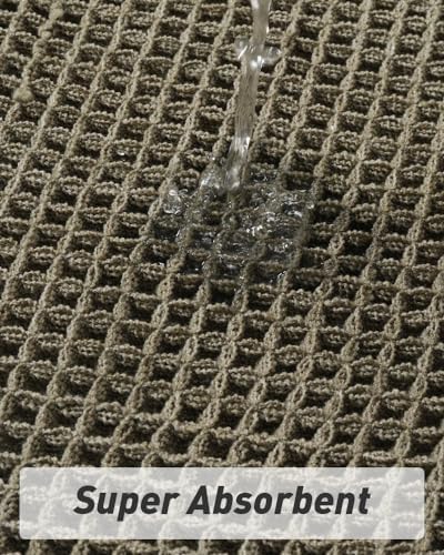 AMOAMI Upgraded Waffle Bath Mat, Super Absorbent Non Slip Bath Mats for Bathroom Floor, Machine Washable Bathroom Rugs with Tassels, Rubber Backed Bathroom Mats, Ultra Soft, 24" x 36", Green