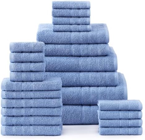 Casa Platino Towel Set Quick Dry 100% Cotton 24 Piece Soft - Cerulean Blue