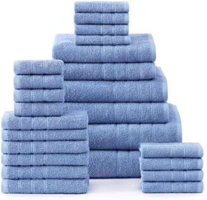 Casa Platino Towel Set Quick Dry 100% Cotton 24 Piece Soft - Cerulean Blue