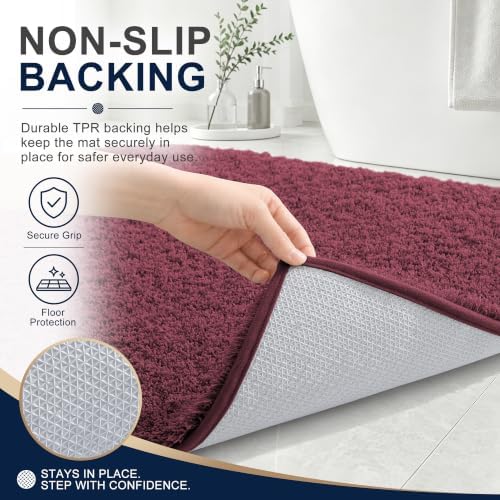 OLANLY Microfiber Bathroom Rugs 30x20, Soft Absorbent Bath Mat, Burgundy