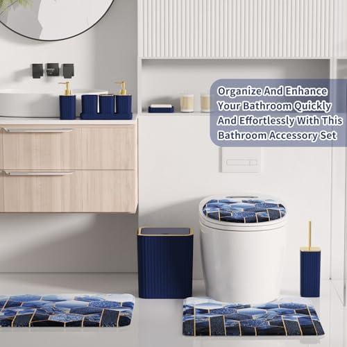 XLHOMO Bathroom Set - 26PC Bathroom Set with Shower Curtain and Rugs, Bathroom Accessory Set, Navy Blue Bathroom Sets, Trash Can & Soap Dispenser