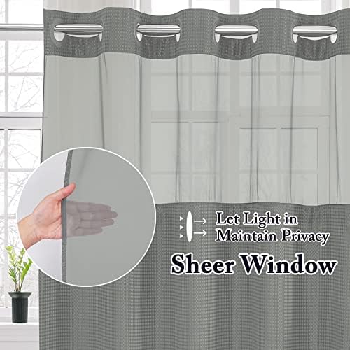 Gibelle No Hook Cloth Grey Shower Curtain with Liner, 36x74