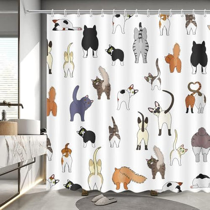 MEHOFOND Funny Cat Shower Curtain Cute Cartoon Cats Bathroom Decor