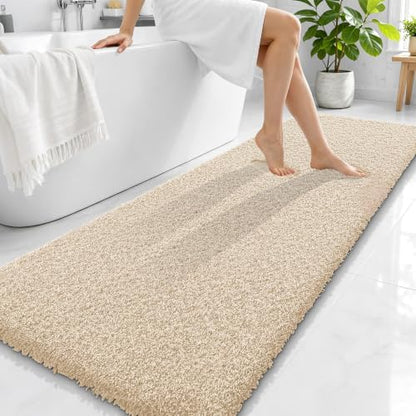 OLANLY Microfiber Bathroom Runner Rugs 70x24, Soft Absorbent Bath Mat, Sand