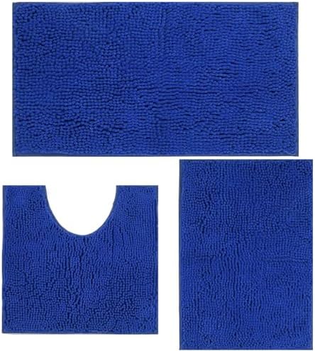 Bathroom Rugs Sets 3 Piece Non Slip,Bath Rugs with PVC Backing Bath Carpet,Bathroom Rug Washable,Absorbent,Plush Carpet Mats,Bath Mats for Bedroom, Kitchen,Tub,Home Decor (Royal)