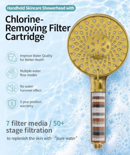 SR SUN RISE Filtered Shower Head with Handheld Brushed Gold 1 Filter