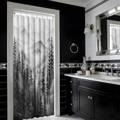 Black and White Stall Shower Curtain, 54X72 in Narrow Small, Forest