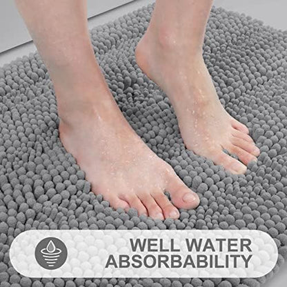 Grandaily Chenille Striped Bathroom Rugs 59x20, Extra Thick and Absorbent Bath Mats, Non-Slip Soft Plush Shaggy Shower Carpet, Machine Wash Dry, Bath Rug for Bathroom, Dark Gray