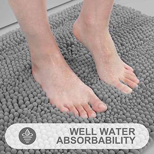 Grandaily Chenille Striped Bathroom Rugs 30x20, Extra Thick and Absorbent Bath Mats, Non-Slip Soft Plush Shaggy Shower Carpet, Machine Wash Dry, Bath Rug for Bathroom, (Medium, Dark Gray)