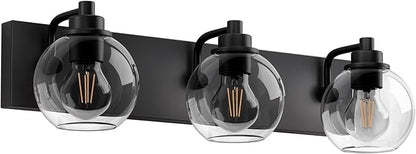 Bathroom Light Fixtures-Matte Black Vanity Lights for Bathroom, Modern Black Vanity Lights 3-Light Bathrooms Lighting Fixtures Over Mirror with Clear Glass Shade