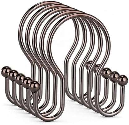Goowin Shower Curtain Hooks, 12 Pcs Shower Curtain Rings, Stainless Steel Shower Curtain Hangers, Metal Shower Curtain Hooks Rings Rust Proof, Minimalist Shower Hooks for Shower Curtain, Bronze