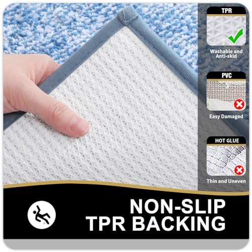 OLANLY Bathroom Runner Rugs 47x20, Long Bath Mats for Bathroom Floor, Blue