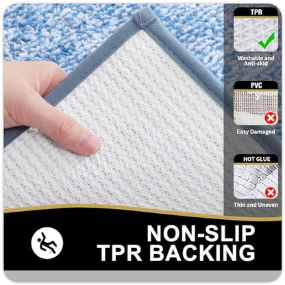 OLANLY Bathroom Rugs 36x24, Soft Absorbent Microfiber Bath Rugs, Blue