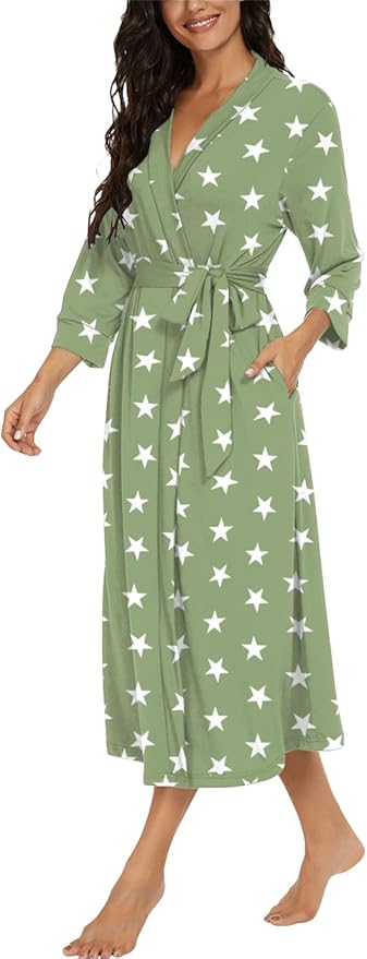 VINTATRE Women Kimono Robes Long Knit Bathrobe Lightweight Soft Knit Sleepwear V-neck Casual Ladies Loungewear