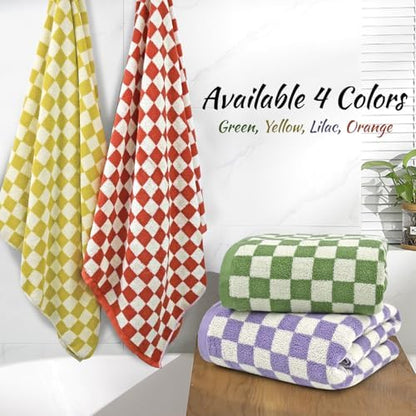Shower Towels for Bathroom 27.5x55 Inches - Cute Checkered Towel Sets Lilac