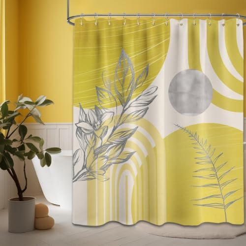 Mustard Yellow Extra Long Shower Curtain, Tall 72X84 in, Mid Century