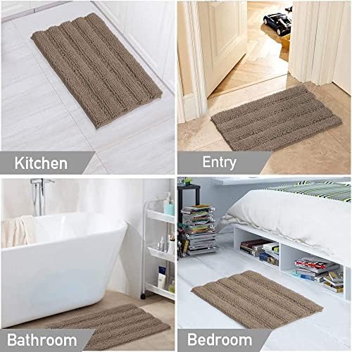 Turquoize Small Bathroom Rug 17x24, Soft Chenille Bath Rug, Taupe Brown