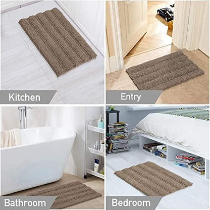 Turquoize Small Bathroom Rug 17x24, Soft Chenille Bath Rug, Taupe Brown