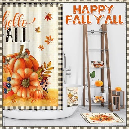 FuWeave 8 Pcs Fall Shower Curtain Set for Bathroom Decor