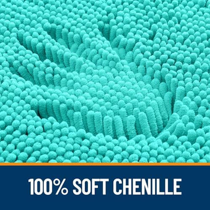 OLANLY Chenille Bathroom Rugs Mats Sets 2 Piece, 24"x16"+24"x20", Teal