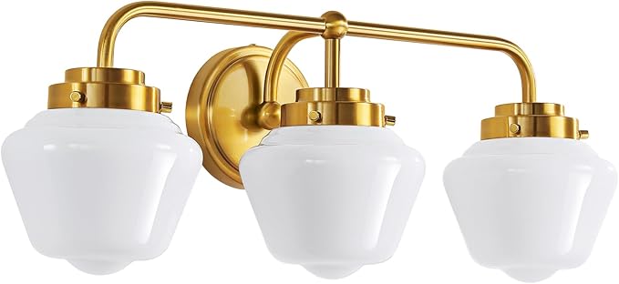 Bathroom Vanity Light Fixtures: 3-Lights Gold Vanity Lights Over Mirror, 17 Inch E26 60W Modern Bathroom Lighting Fixture with Milky White Glass for Bath Restroom