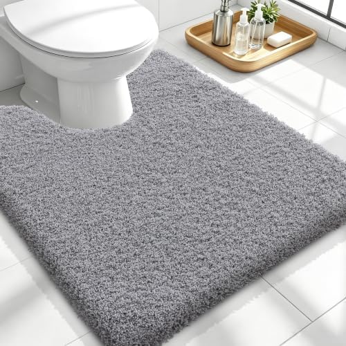 OLANLY Microfiber Bathroom Toilet Rugs U-Shaped 24x20, Soft Bath Mat, Grey