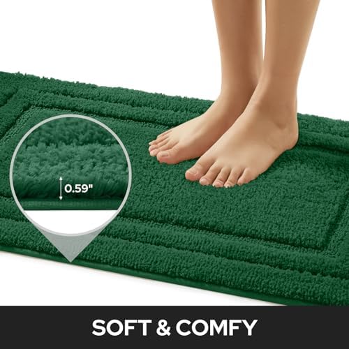 HOMEIDEAS Bathroom Rugs Sets 2 Piece, Non Slip Bath Mat Dark Green