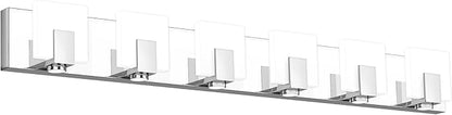 SOLFART Vanity Lighting Fixtures Stainless Steel Acrylic Chrome Vanity Lights Modern LED 6 Lights Bathroom Light