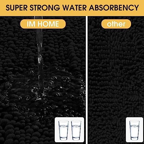 ACCUMTEK Extra Long Upgrade Luxury Black Bathroom Rug Mat 70"x24", Ultra Soft Thick Absorbent Bath Mats, Non Slip Chenille Toilet Mat for Bathroom, Bedroom, Kitchen, Shower, Tub