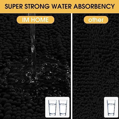 ACCUMTEK Extra Long Upgrade Luxury Black Bathroom Rug Mat 70"x24", Ultra Soft Thick Absorbent Bath Mats, Non Slip Chenille Toilet Mat for Bathroom, Bedroom, Kitchen, Shower, Tub