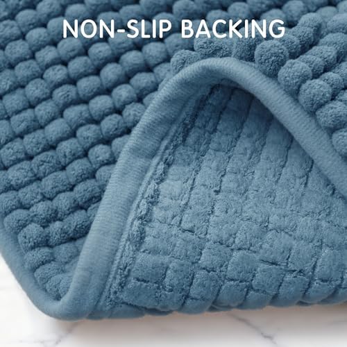 SUBRTEX Bathroom Rugs, 24" x 44" Chenille Bath Rug Soft Short Plush Bath Mat Soft Shower Mat Water Absorbent Shower Mat Quick Dry Machine Washable, Stone Blue